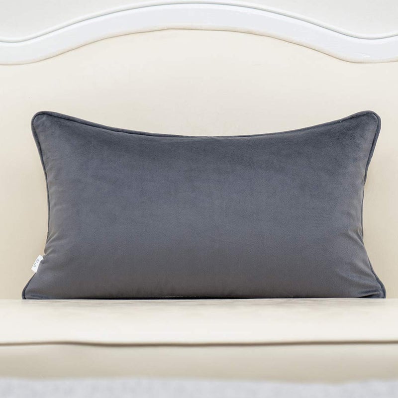 Alerfa 12 x 20 Inch Rectangle Leaf Pillow Embroidery Cut Velvet Cushion Case Luxury Modern Lumbar Throw Pillow Cover Decorative Pillow for Couch Sofa Living Room Bedroom Car, Gray Silver - Image 2